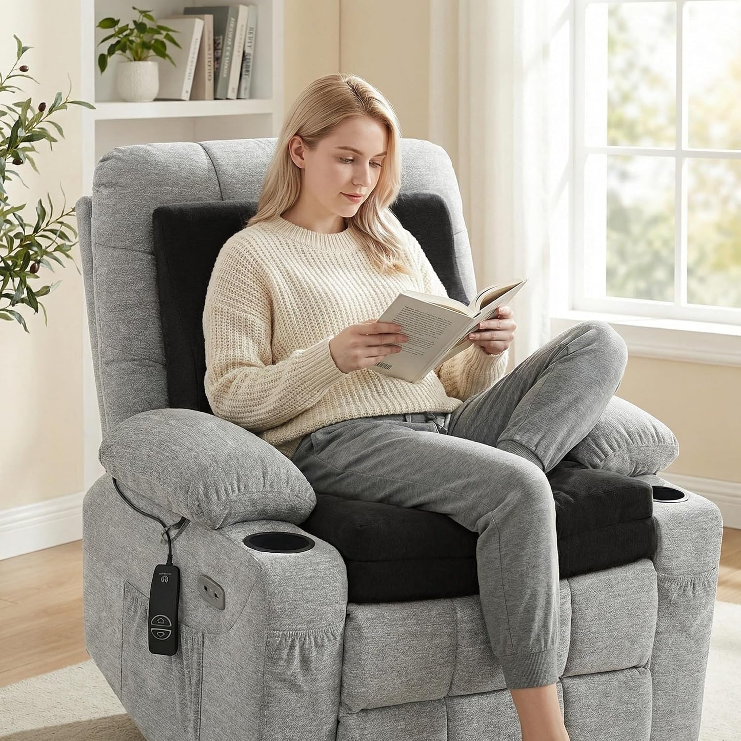 baibu Memory Foam Recliner Cushions with Lumbar Support Pillow Set for Elderly, 20x20x5 Inch Dual-Layer Design Non-Slip Recliner Seat Cushion & Back Support Pillow for Reduce Hip & Lumbar Pain, Brown