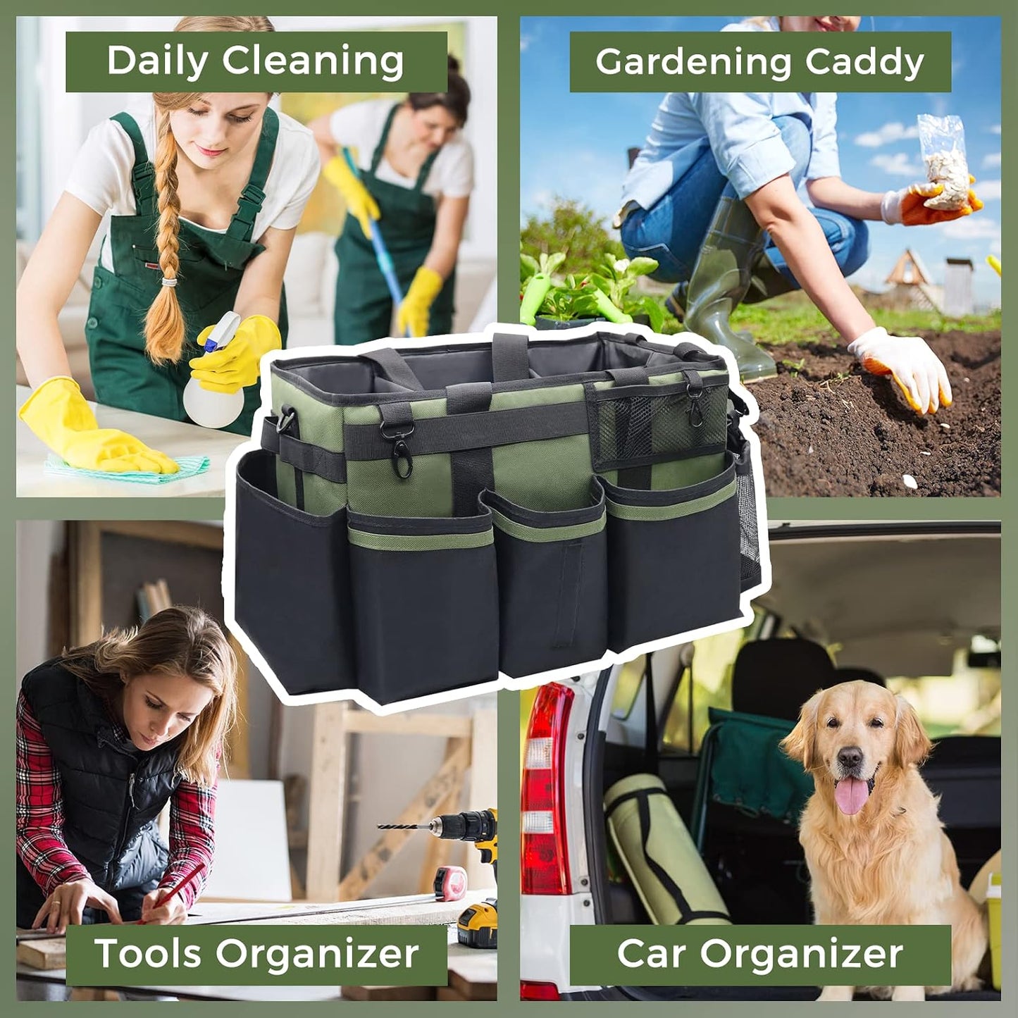 SCAVATA Wearable Cleaning Caddy, Cleaning Caddy Supplies Organizer with Handle & Shoulder Straps for Housekeepers, Under Sink & Car Cleaning Tool Organizers Bag with 4 Foldable Divider (NavyBlue)