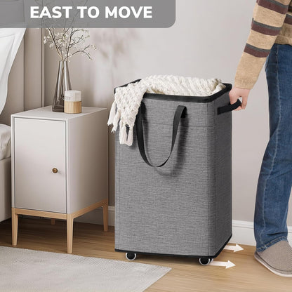 Goodpick 75L Laundry Basket with Wheels & Removable Wash Bag for Dorm | Rolling Laundry Basket with Handles for Dirty Clothes, Fodable Hamper for Laundry Room, Dorm Room Essentials, Grey