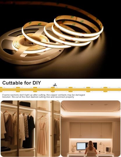 Warm White 2700K Smart COB LED Strip Light 9.85ft with Radar Motion Sensor, WiFi APP Control Dimmable Flexible LED Tape Light Timed for Google Home Alexa for Cabinets,Home&Office DIY Lighting