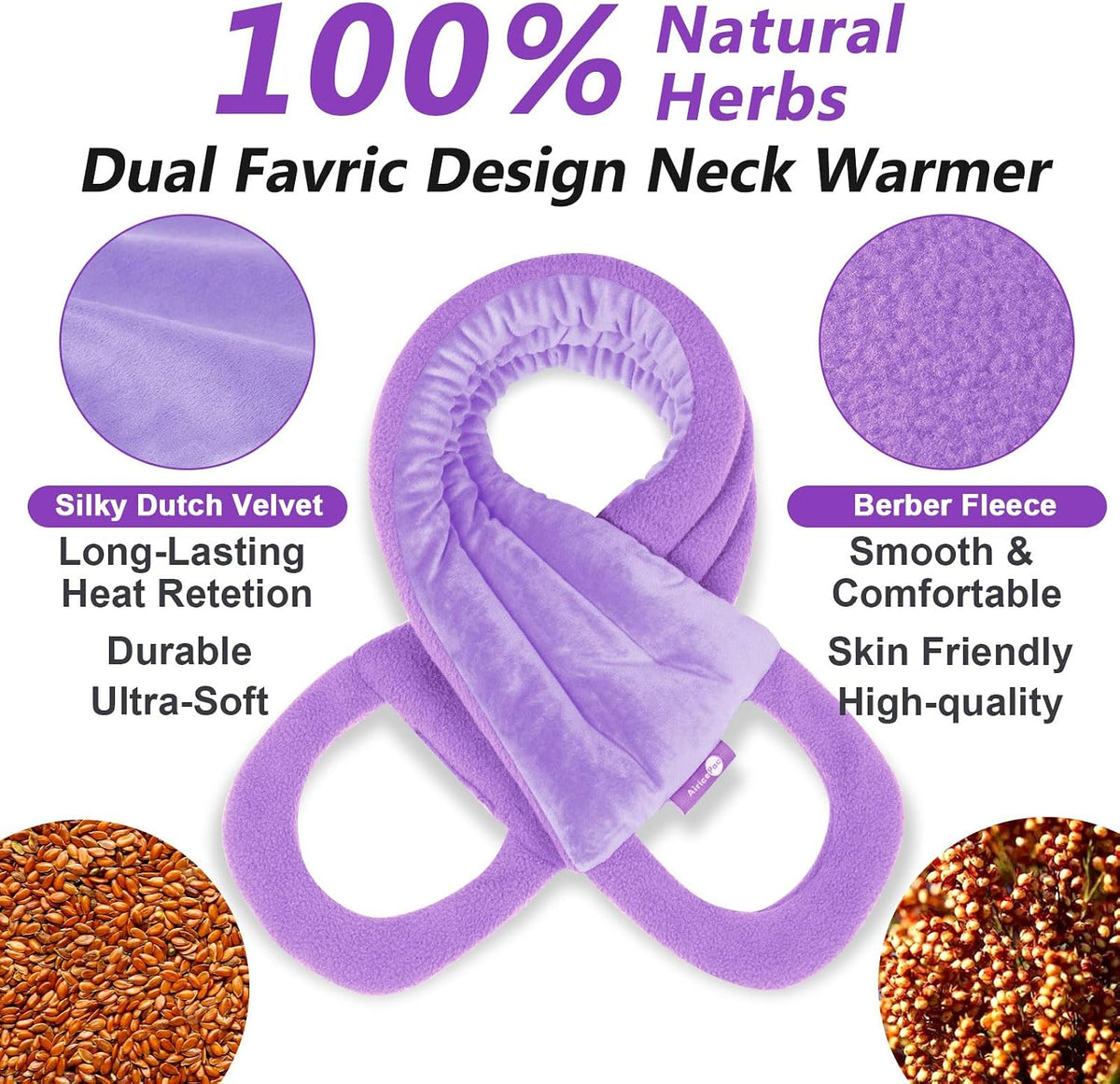 AiricePac Microwave Heating pad for Neck and Shoulders Back 33 * 5" microwavable Moist Heat Pack Warm hot Compress Neck wrap Weighted Rice Bean Bag Reusable Herbal Nature Calming Portable Grey