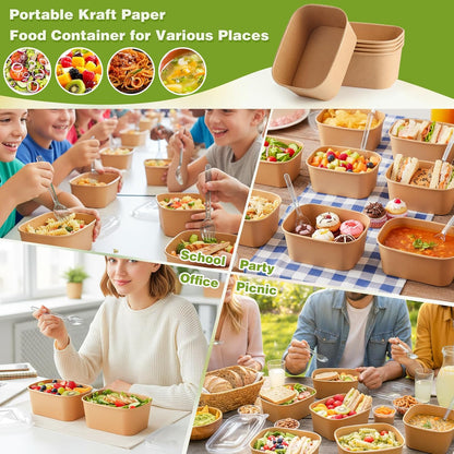 60 Packs 35oz Disposable Meal Prep Containers with Lids & Utensils | Leak-Proof Microwave/Freezer Safe Food Prep Container with Labels , Sturdy Kraft Paper Bowls for Meal Prep, Lunch & Leftovers
