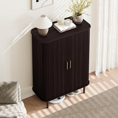 DHH Shoe Storage Cabinet with Sliding Door, 6-Tier Shoe Cabinet with Adjustable Shelves, Modern Freestanding Shoe Storage Organizer for Entryway, Hallway, Living Room (Walnut, 47 ")
