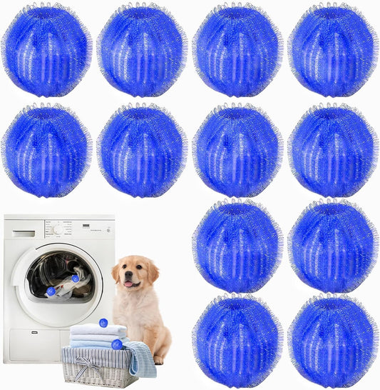 12Pcs Reusable Laundry Hair Remover Balls, Pet Hair Remover for Washing Machine, Effectively Cat Dog Fur Lint Catcher, Laundry Lint Remover Balls for Bedding, Clothes, Sofa Covers (Deep Blue)