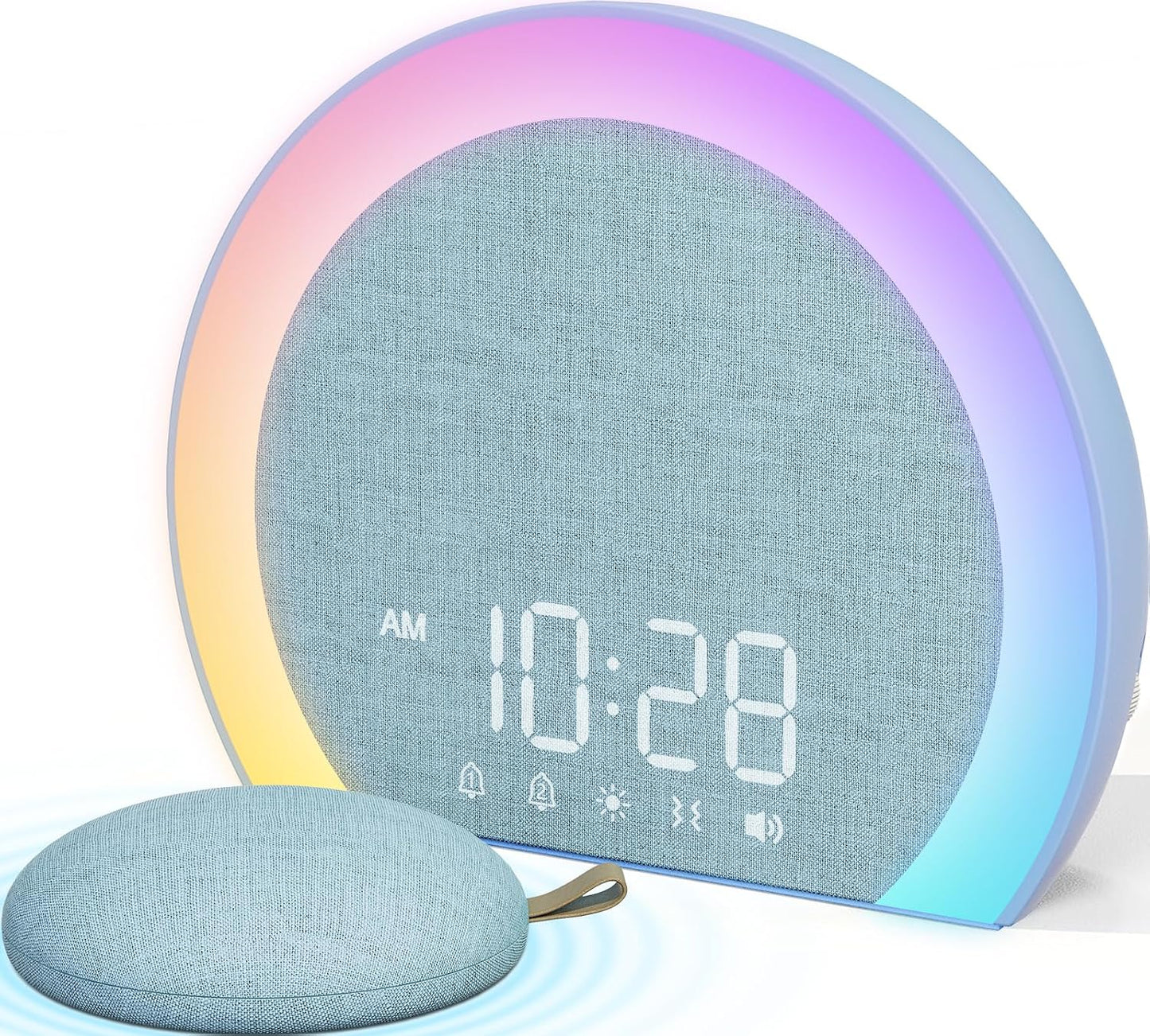 ANJANK Extra Loud Alarm Clock with Wireless Bed Shaker, Vibrating Dual Alarm with Light Wake Up for Heavy Sleepers & Hearing Impaired, 9-Color Night Light, 8 Sounds, 0-100% Dimmer, USB Charger