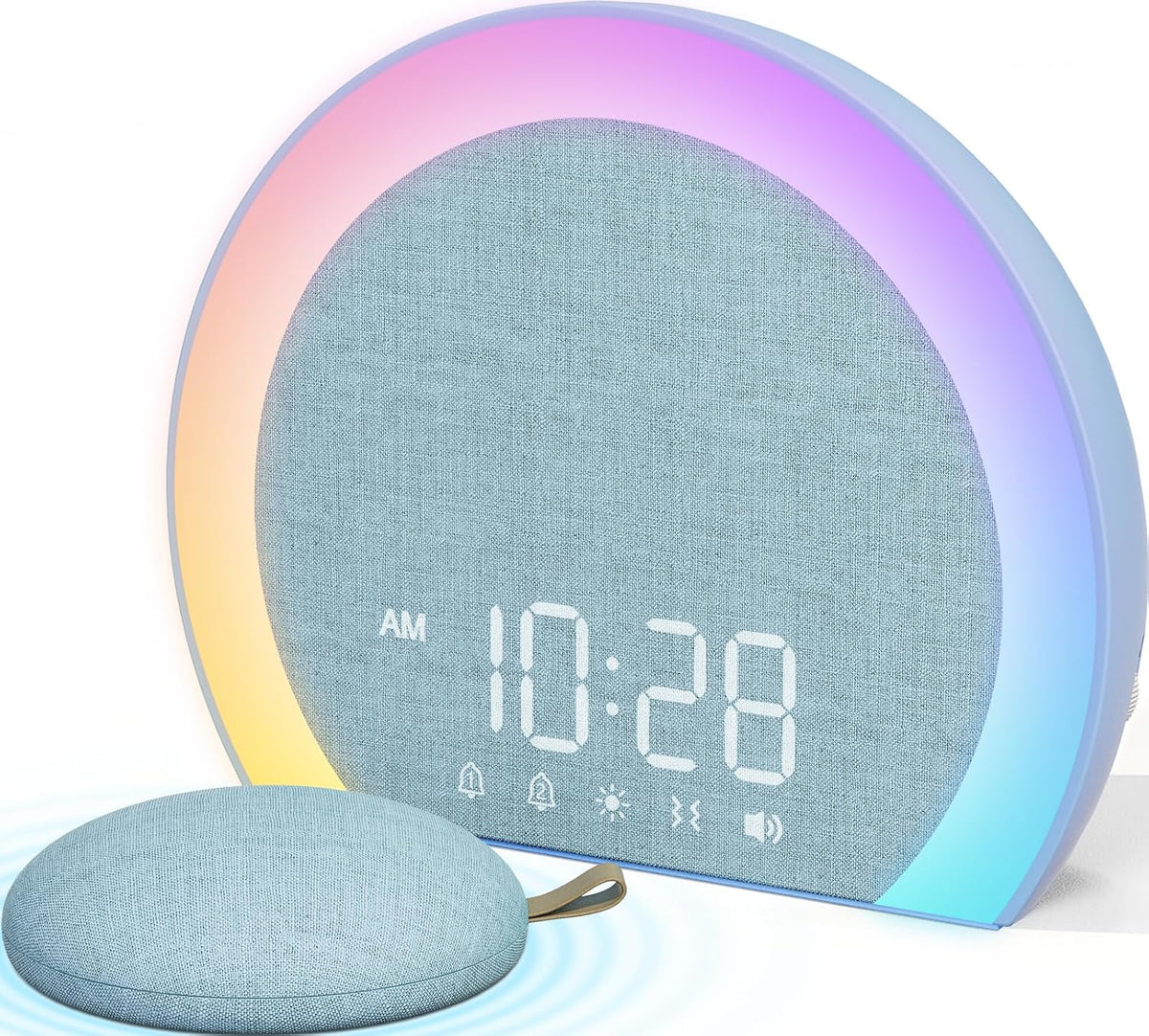 ANJANK Extra Loud Alarm Clock with Wireless Bed Shaker, Vibrating Dual Alarm with Light Wake Up for Heavy Sleepers & Hearing Impaired, 9-Color Night Light, 8 Sounds, 0-100% Dimmer, USB Charger