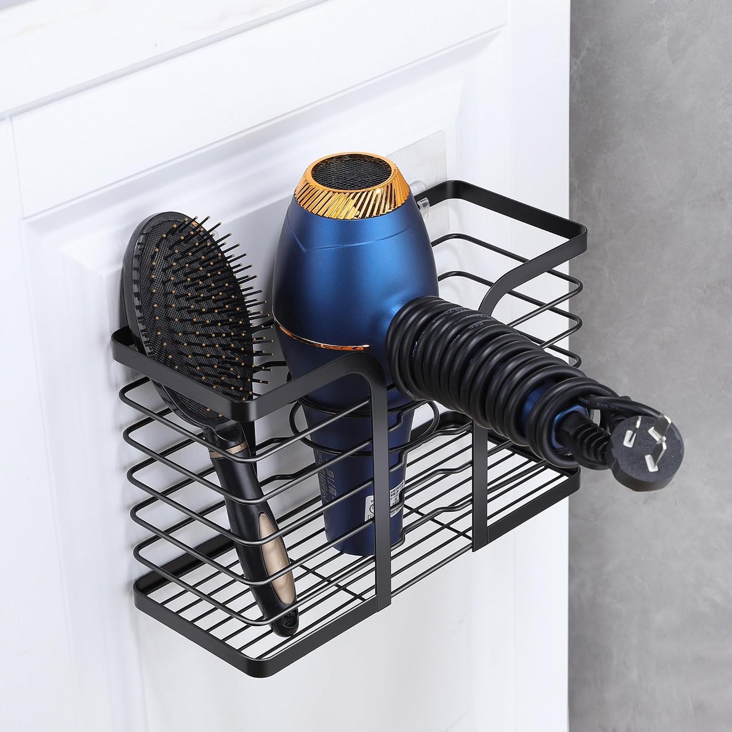 YIGII Hair Dryer Holder, 3 in 1 Hair Tools Organizer Blow Dryer Holder Adjustable Height Cabinet Door/Wall Mounted Bathroom Organizer and Storage for Hair Dryer, Flat Irons, Curing Wands