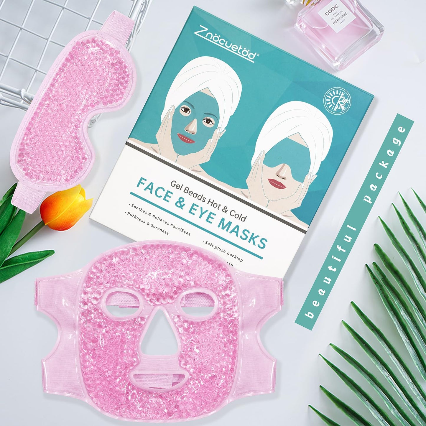 ZNÖCUETÖD Cold Face Eye Mask Ice Pack Reduce Facial Puff, Dark Circles, Hot Cold Compress Pack, Face SPA Gift for Woman Sleeping, Pressure, Headaches, Skin Care, Post Laser Cosmetic Care, Reversible