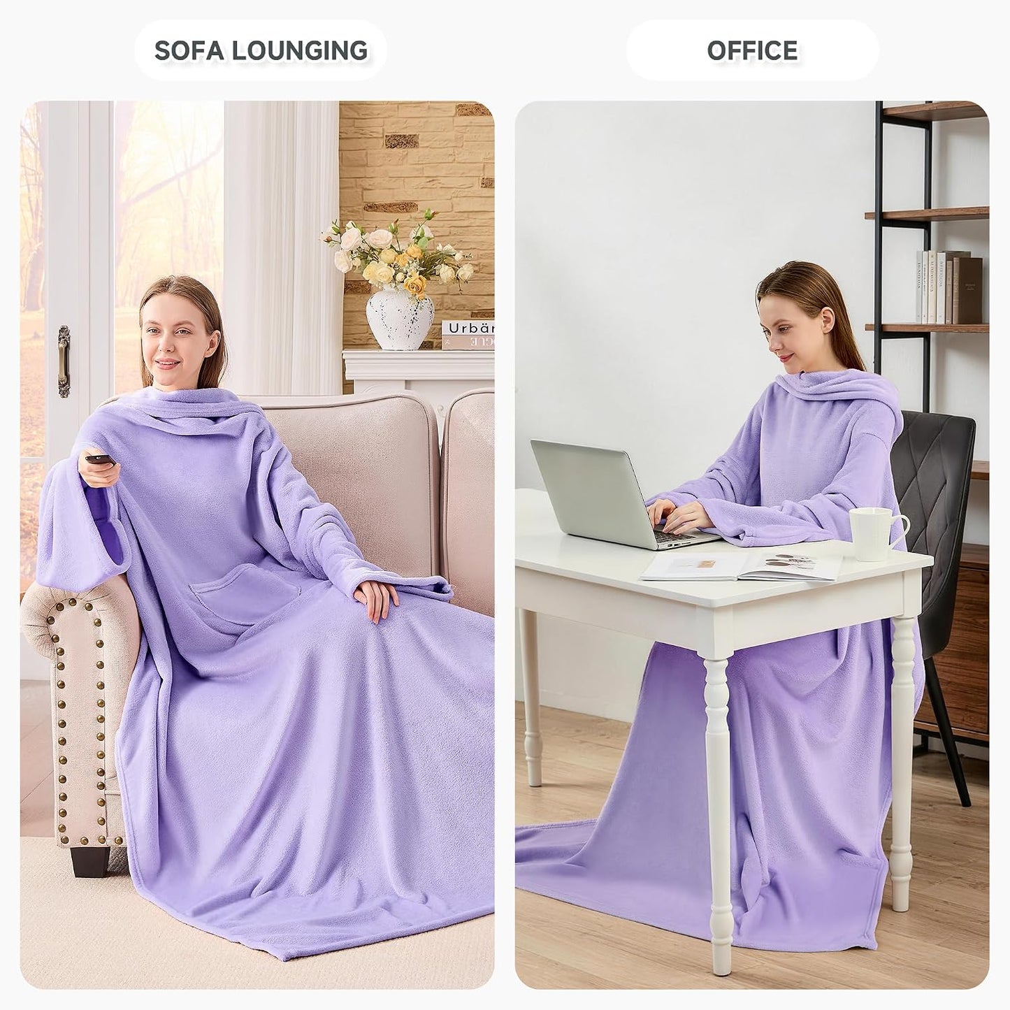 IFNOW Fleece Wearable Blanket with Sleeves, Oversized Snuggle Robe
