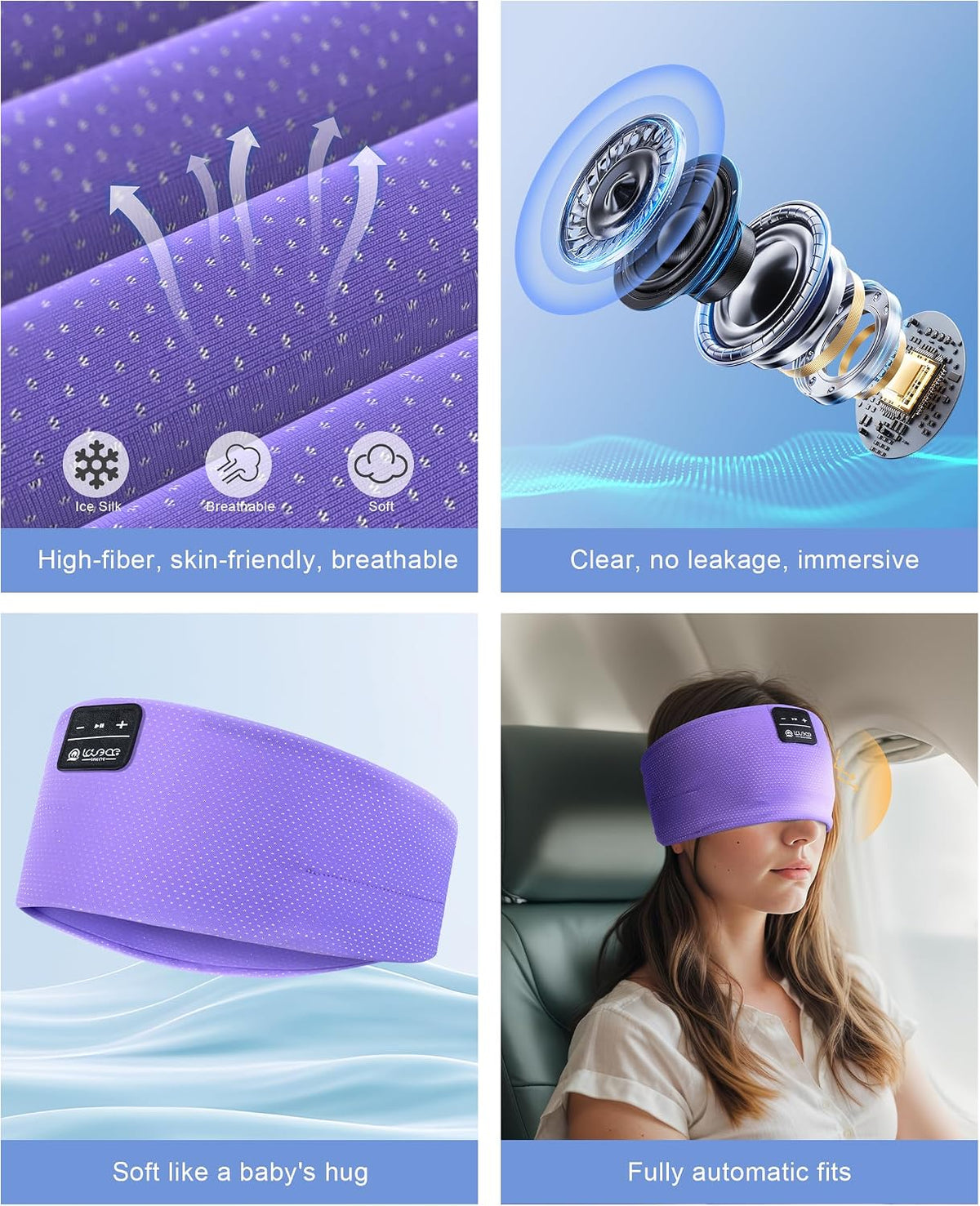 LOVE EYE Wireless Bluetooth 5.4 Sleep Headband Headphones for Side Sleeper