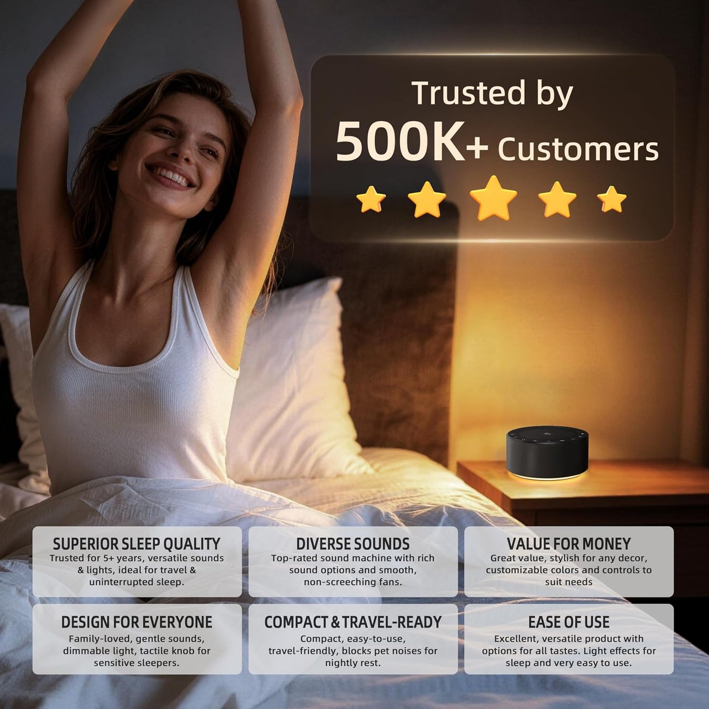 Kipcush White Noise Machine for Baby & Adults, 30 Soothing Sounds, Sleep Sound Machine with 8 Color Night Light, Memory Function, White Noise for Sleeping, Nursery, Office, Travel & Relaxation