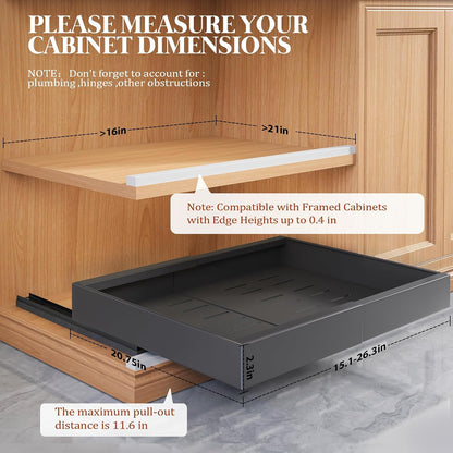Seinloes 4 Pack Expandable Pull Out Cabinet Organizer 21"Deep With Raising Pad for Framed Cabinets,Upgrade 3 Slide Rails Slide Out Drawers,No Drill Roll Out Shelves,Adjustable Width 12.1"-20.4" White