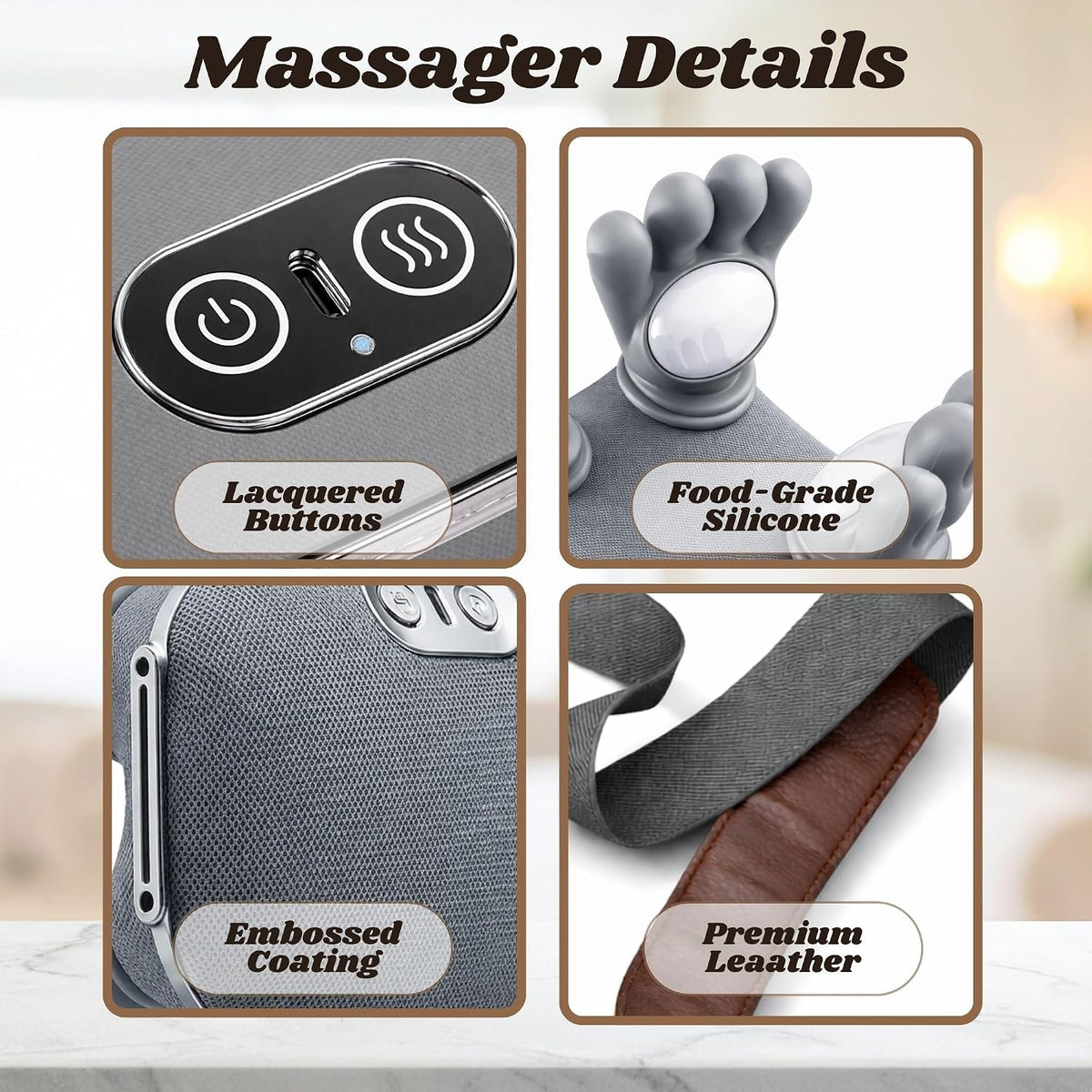 LIVINGPRO Neck & Shoulder Massager with Heat, Deep Tissue Shiatsu with Bionic Palm 4D Kneading, Simulated Human Hand Massage, 3 Adjustable Intensities, Portable Pain Relief for Home & Office