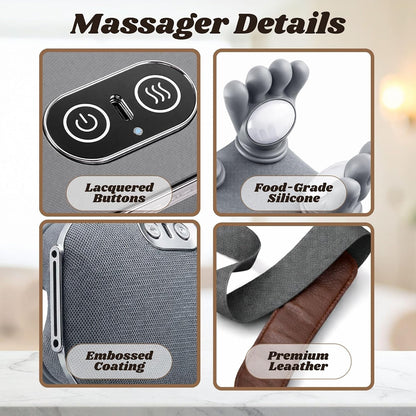LIVINGPRO Neck & Shoulder Massager with Heat, Deep Tissue Shiatsu with Bionic Palm 4D Kneading, Simulated Human Hand Massage, 3 Adjustable Intensities, Portable Pain Relief for Home & Office