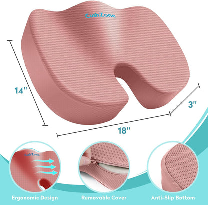 Gel Seat Cushion, Enhanced Memory Foam Cushion for Tailbone Pain, Black | Cooling Gel for Office Chair, U-shaped Design Chair Cushion for Gaming, Car, Wheelchair, Non-Slip Base, Washable Cover