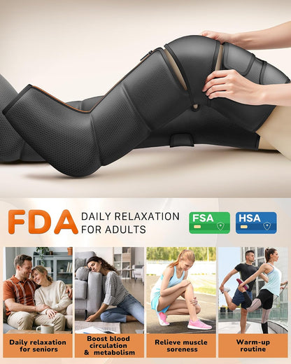 JZBRAIN Leg Compression Massager with Heat for Circulation and Pain Relief | Full Leg Massage For Recovery, Heated Knee, Pressure Sensor, LCD Display, 9 Intensity, 6 Modes, 3 Heat, Gift For Dad Mum Wife