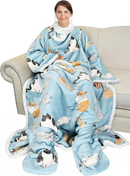 Catalonia Wearable Blanket with Sleeves & Foot Pocket for Adults | Soft Fleece Throw Wrap with Hands-Free Comfort, Perfect for Reading, TV Time & Relaxing, Christmas Gift for Women & Men