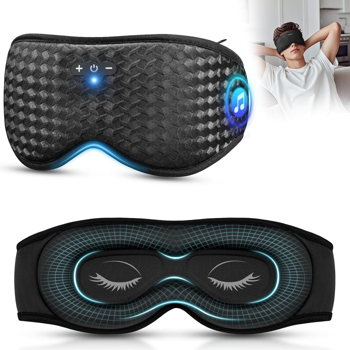 3D Sleep Mask with Bluetooth Headphones, Sleeping Headphones for Side Sleepers, Zero Eye Pressure, Adjustable Sleep Eye Mask, Ultra-Thin Stereo Speakers Perfect for Sleeping-Peacock Blue