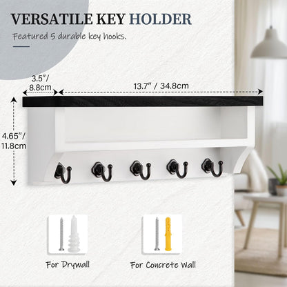 Nekon Key Holder Wall Mount, Wall Organizer Shelf with 5 Key Hooks | Wall Mounted Key Rack Room Decor for Home and Apartment Essentials
