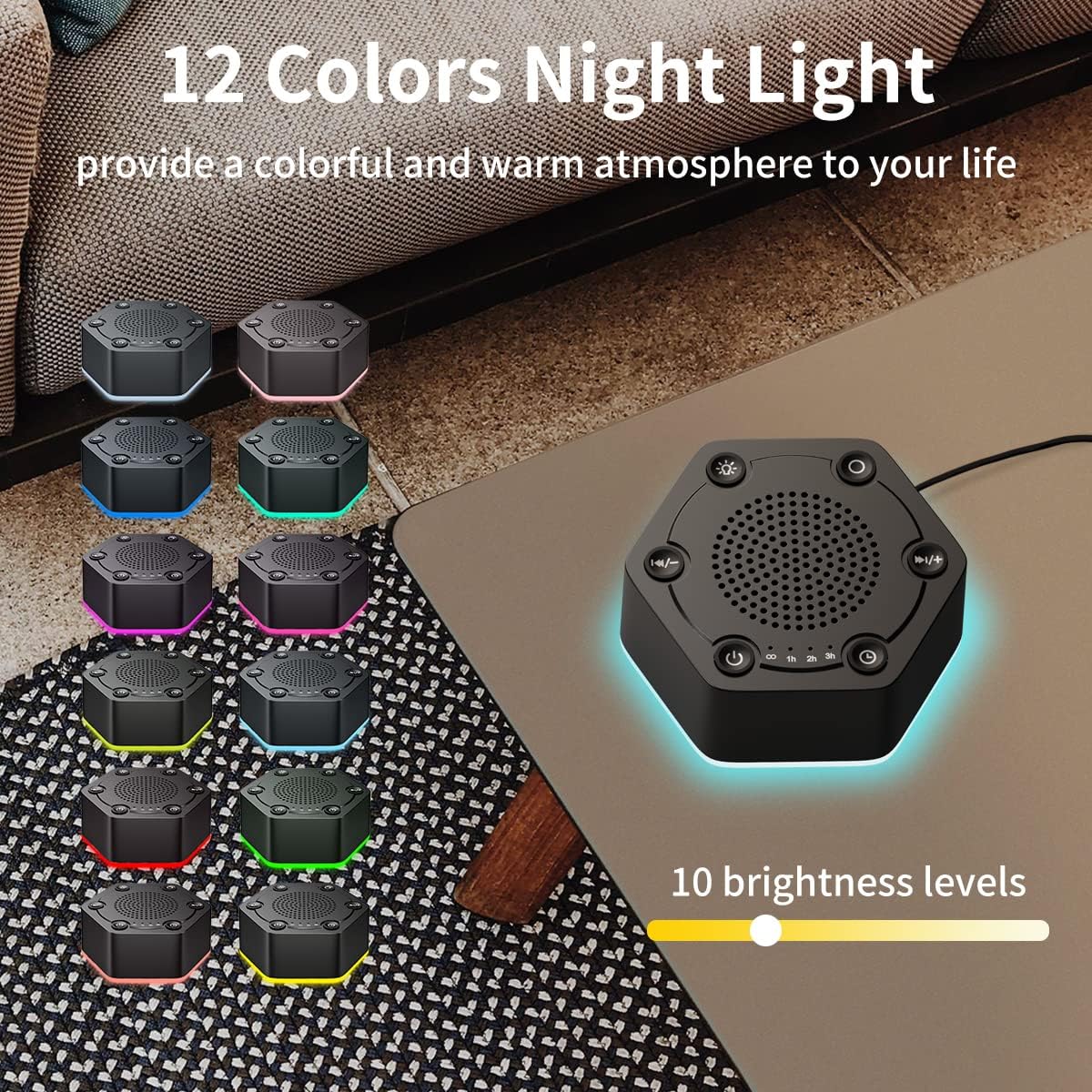 High Fidelity White Noise Sound Machines with 30 Unique Non-Looping Soothing Sounds 12 Colors Night Light 4 Timers 10-Level Brightness 32-Level Volume and Memory Function