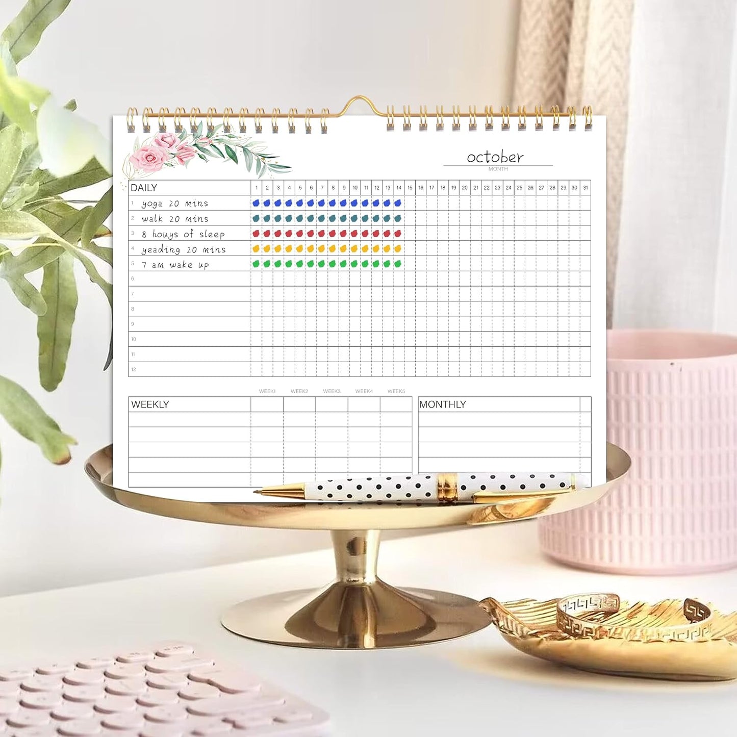 Habit Tracker Calendar- Daily, Weekly & Monthly Habit Tracker Journal | Undated, 12 Months, 7.9"x10", Writable, for Goal Setting, Boost Productivity, Workout Motivation & Self Care Tool