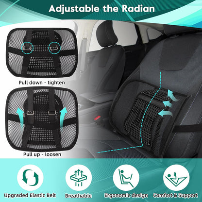 Samyoung Mesh Lumbar Support for Office Chair and Car Seat | 12 x 16 Inch Breathable Double-Layer Mesh Back Support with Elastic Chair Strap & Support Beads for Firm, Comfortable Support