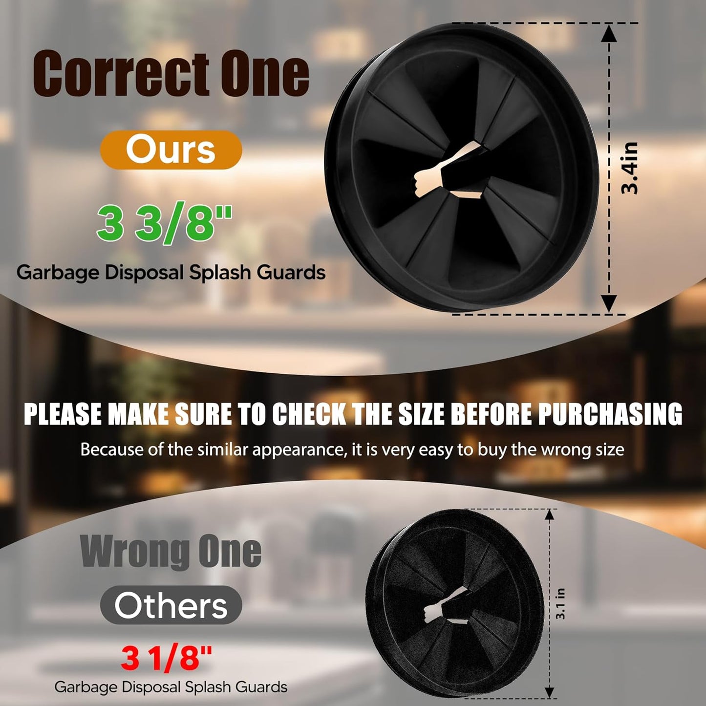 3 3/8" Garbage Disposal Splash Guard Replacement for InSinkErator Evolution | QCB-AM rubber Drain Insert, Sink Baffle, Garbage Disposer Accessories, Upgraded Removable Quiet Collar Drain Plugs, Black