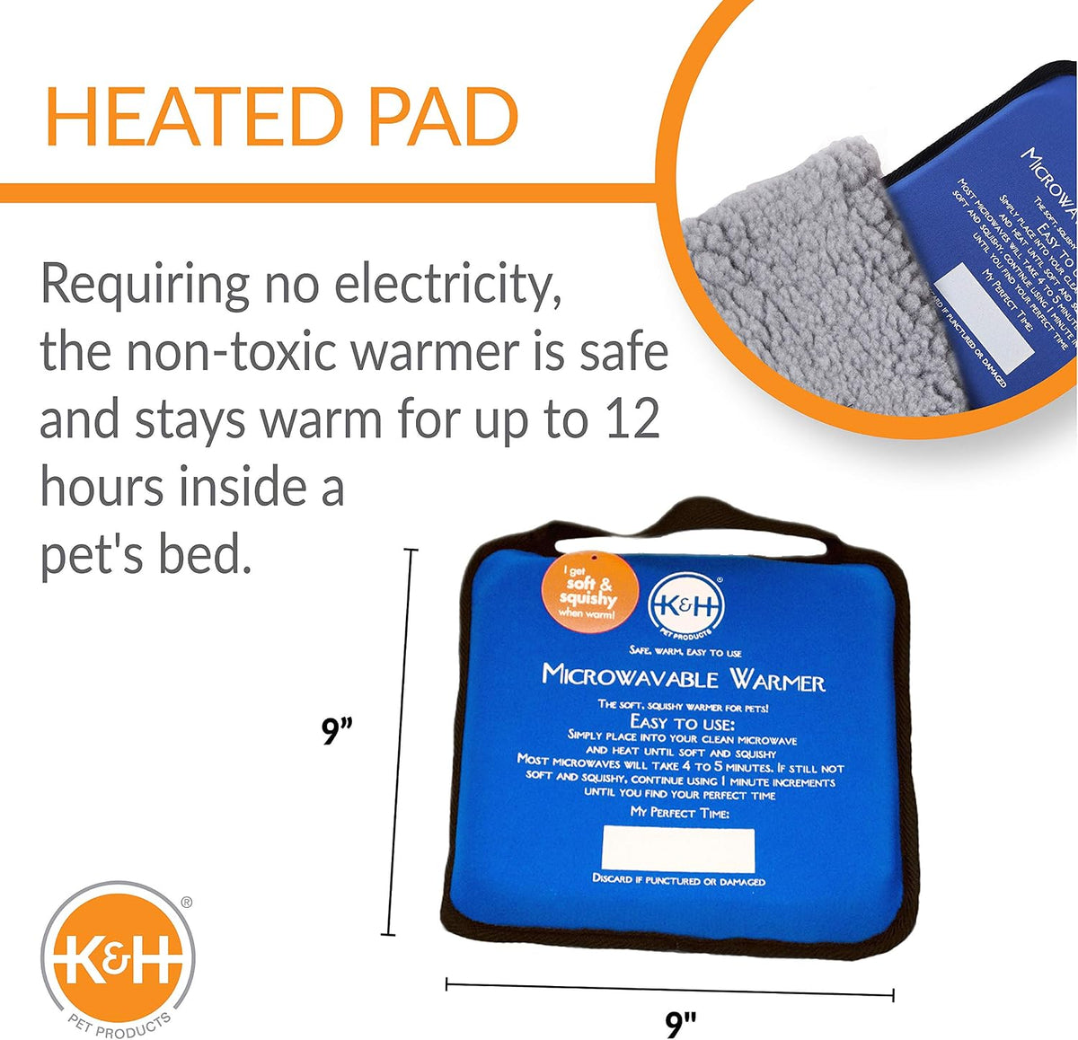 K&H Pet Bed Warmer, Microwavable Pet Heating Pad, 9x9in Blue