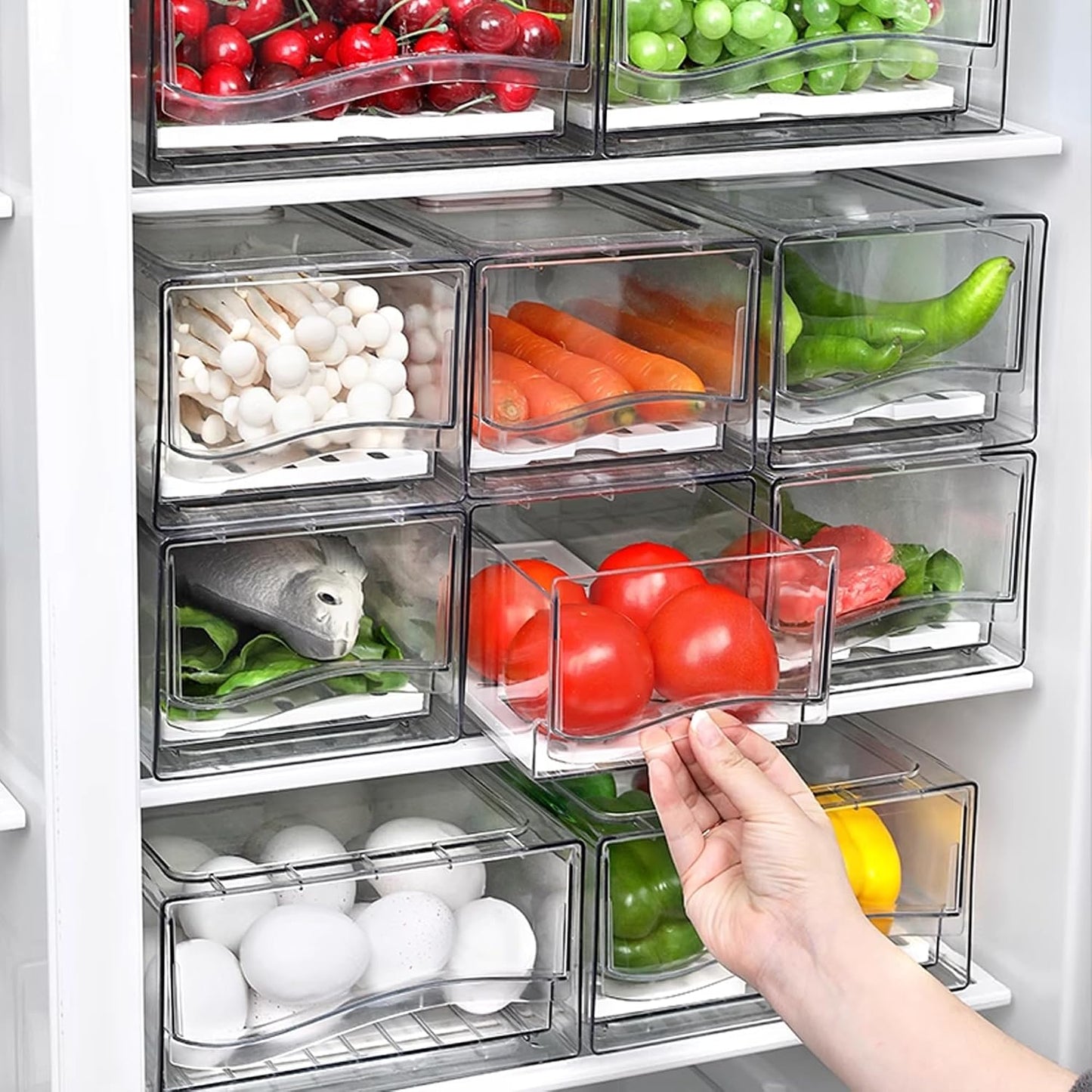 5 Pack Fruit Storage Containers for Fridge,Produce Container for Fridge with Removable Colanders,Leakproof Refrigerator Organizers and Storage for Produce Berry Vegetable Salad Meat Food Keep Fresh