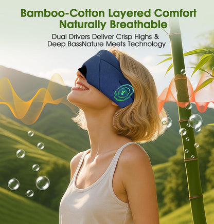 Sleep Mask with Headphones Bluetooth 5.4, LC-dolida Wireless Music Eye Mask for Sleeping Headphones with Soft Bamboo Cotton Cooling Breathable,Ultra-Thin Stereo Speaker for Side Sleepers-Khaki