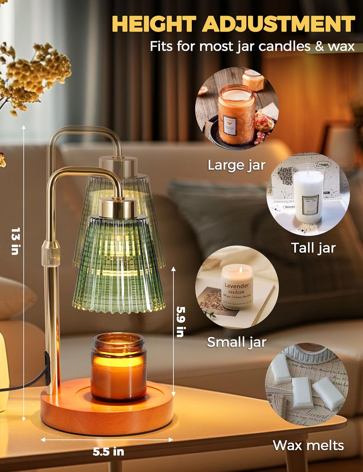 Silver Gray Candle Warmer Lamp with 24h Cycle Timer, Dimmable Wax Warmer