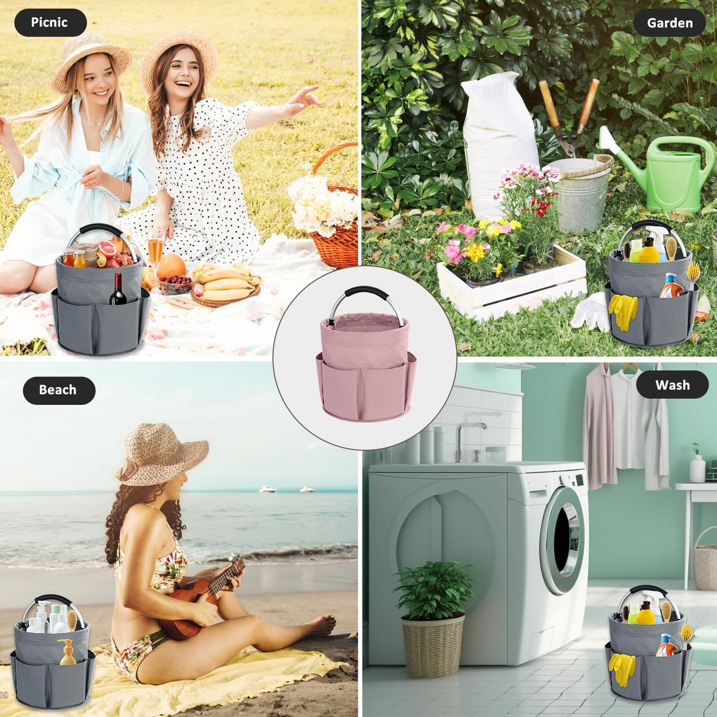 17L Cleaning Caddy with Handle, Cleaning Supplies Organizer, Foldable Storage Basket, Cleaning Supply Caddy, Portable Multi Cleaning Bucket Bag for Home, Garden (Blue)