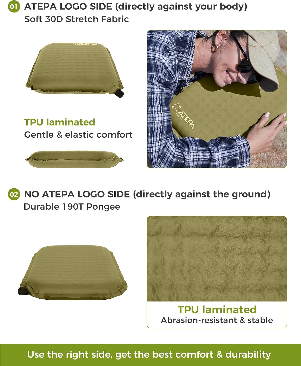 ATEPA Inflatable Seat Cushion | 2" & 2.5" foam core seat pad, Self inflating, Compact, Stadium, Airplane, Travel, Camping, Hiking, Sports events