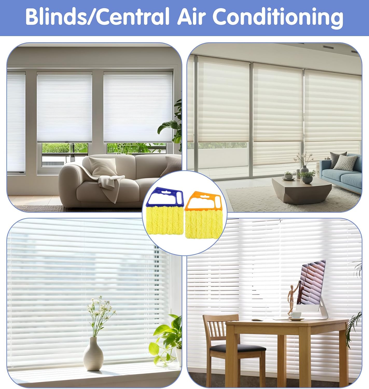 2 Pcs Blind Cleaner Tool, 7 Finger Blind Duster for Wood Blinds Microfiber | Blinds Cleaner Tool Washable for Window & Air Conditioner, Reusable Dusting Brush