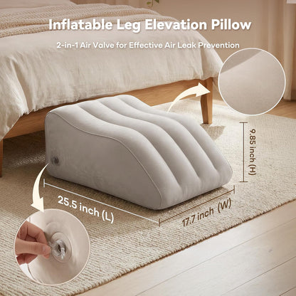 Inflatable Leg Elevation Pillow for Sleeping, Blood Circulation | Gray Ergonomic Wedge Pillow for Swelling, Portable Travel Leg Rest Cushion
