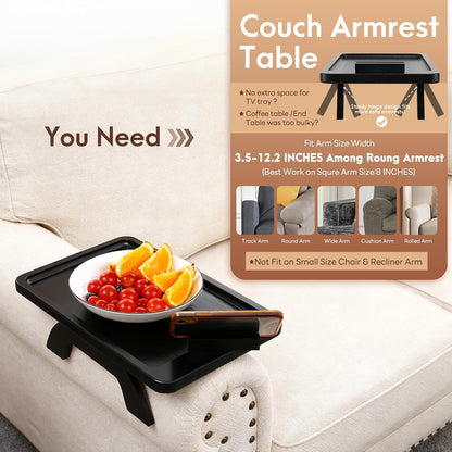 Couch Arm Tray,Bamboo Sofa Clip on Side Table,Foldable Couch Armrest Table with 360°Rotating Phone Holder,Anti Slip Food Trays for Eating/Drinks/Snacks/Remotes 15.35" x 9.85"