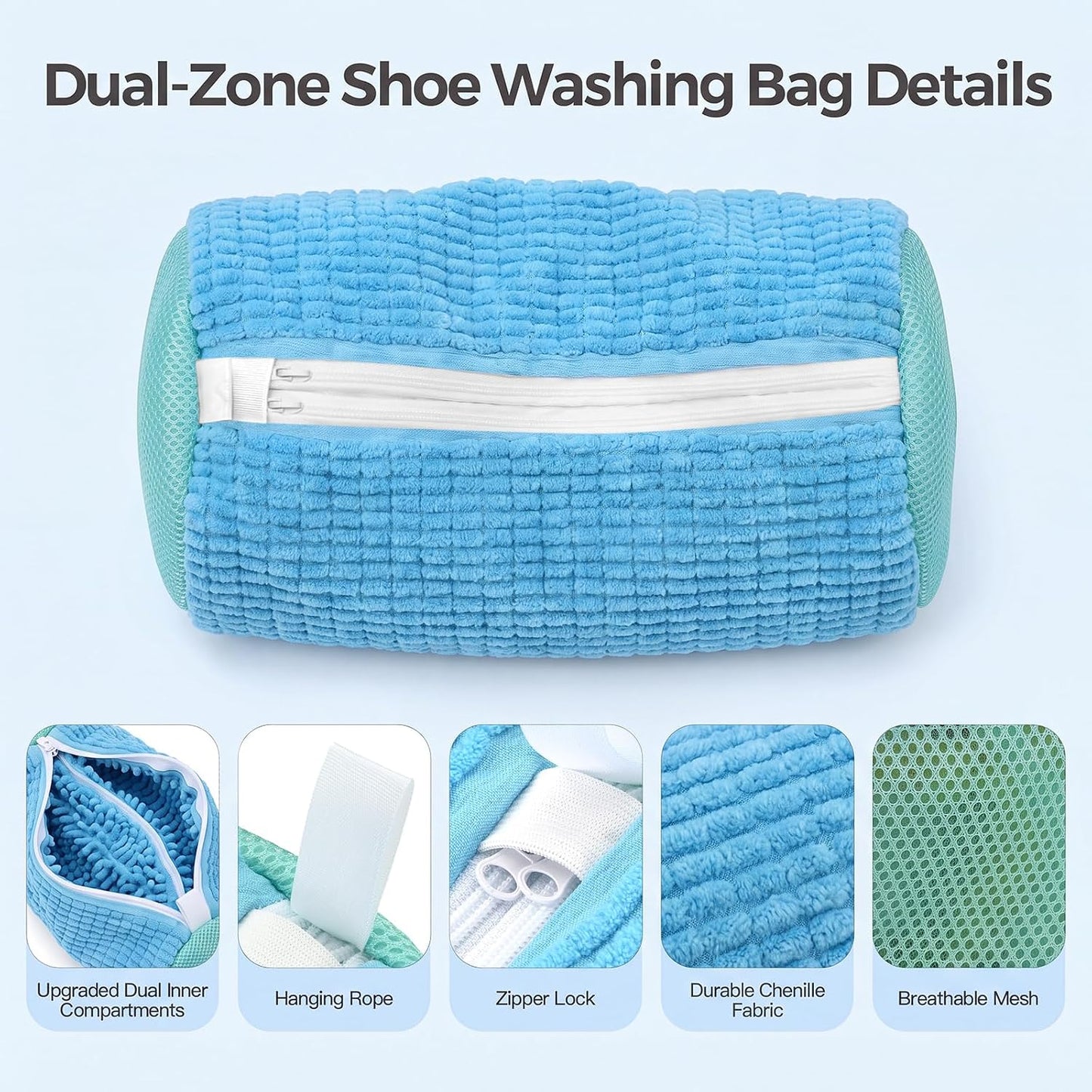 Dual Shoe Washing Machine Bag for Washer and Dryer Holds 2 Shoes (Yellow) | Reusable Laundry Shoe Bag with Microfiber Brushes, 360° Deep Cleaning, Self-Locking Zipper,Sneaker Tennis Shoe Cleaning Bag
