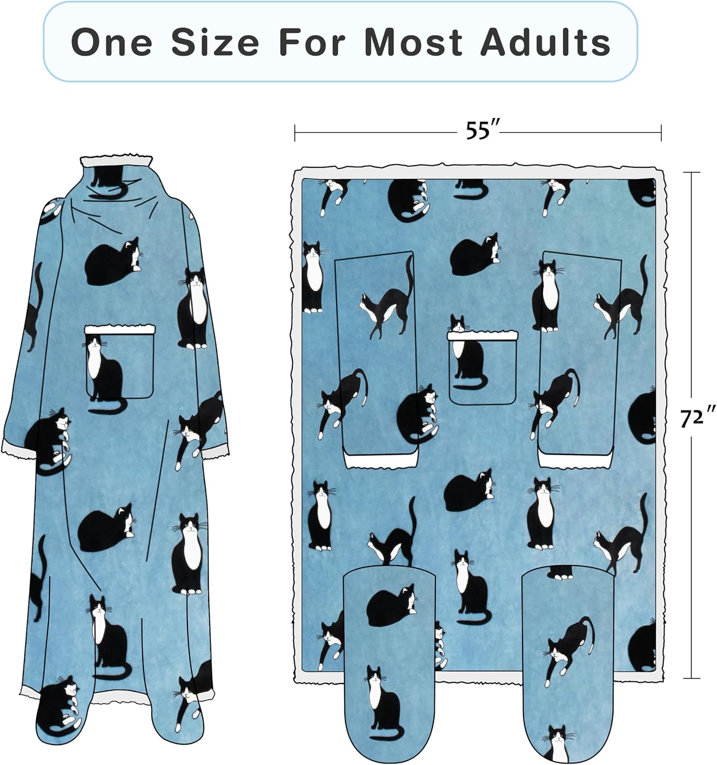 Catalonia Wearable Blanket with Sleeves & Foot Pocket for Adults | Soft Fleece Throw Wrap with Hands-Free Comfort, Perfect for Reading, TV Time & Relaxing, Christmas Gift for Women & Men