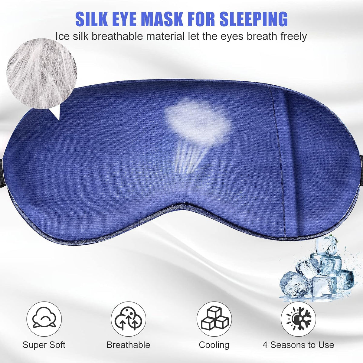 Silk Sleep Mask with Cooling Gel Eye Mask, Warm and Cold Compress, Heated Eye Mask for Tired Eyes, Stain Eye Cover Sleeping Mask for Travel, Home, Office, Yoga, Total Blackout (Black)