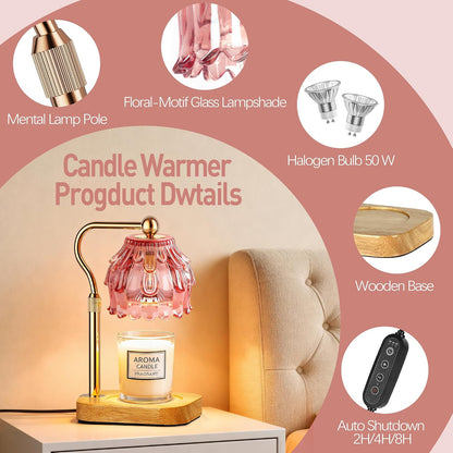 Candle Warmer Lamp with Timer - Flower Electric Wax Melter Warmer Adjustable Height for Jar Candles, Gift for Women, Mom, Christmas, Birthday,Home Decor