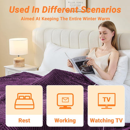 Heated Blanket Electric Throw, Soft Flannel Heating Blanket with 8 Hours Auto Off 10 Fast Heating Levels Machine Washable Sherpa Heated Blanket with Overheating Protection