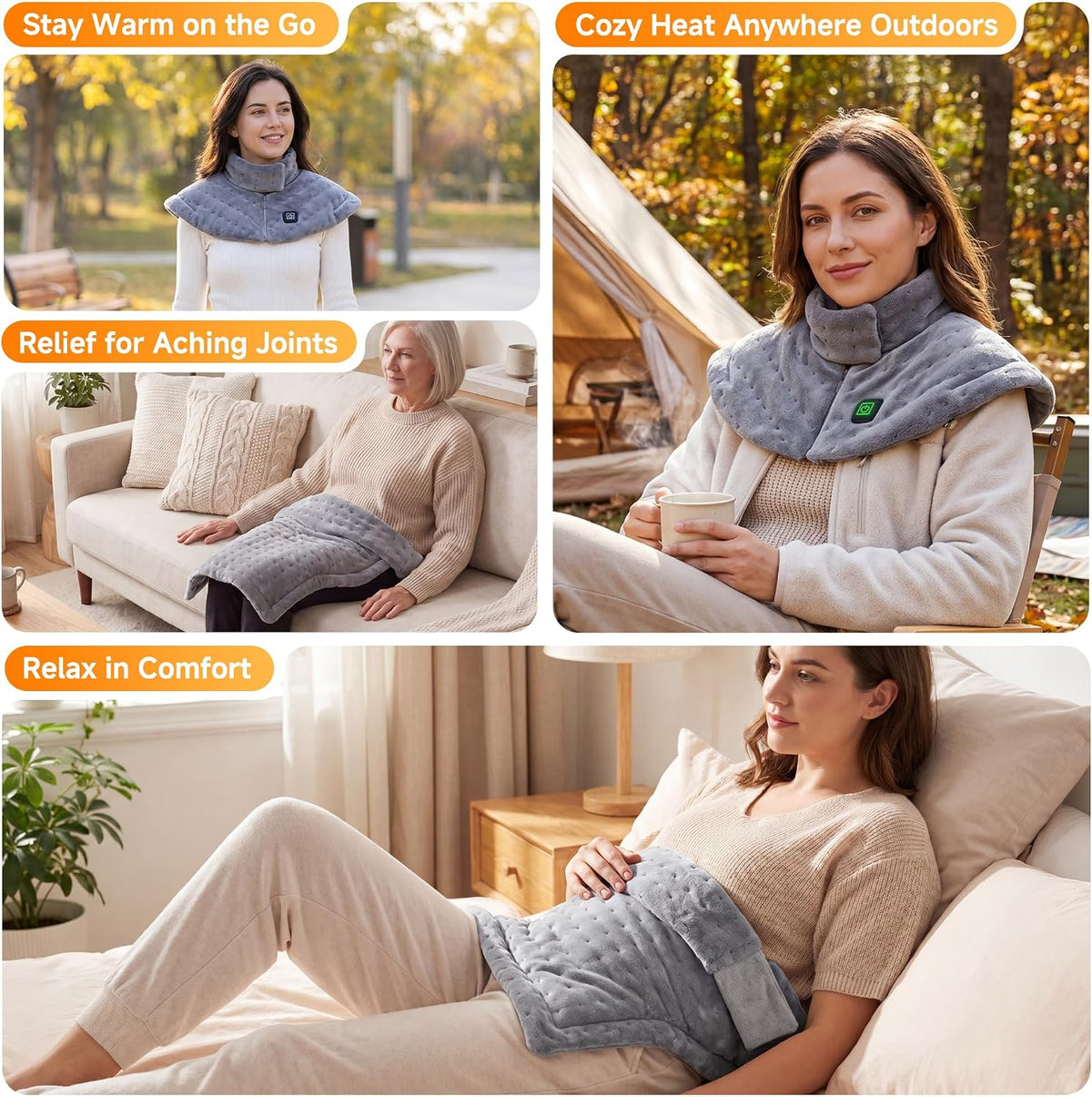 Weighted Heating Pad for Neck and Shoulders Back, Plug-in Heated Shoulder Wrap with 12V 2A Power Cord, No Battery Large Neck Heating Pad, 3 Heat Settings & Auto Shut Off, Ideal Gift for Mom and Dad