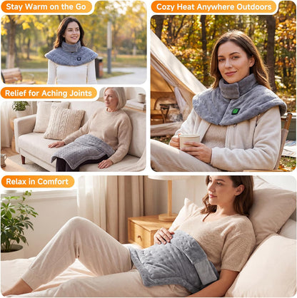 Weighted Heating Pad for Neck and Shoulders Back, Plug-in Heated Shoulder Wrap with 12V 2A Power Cord, No Battery Large Neck Heating Pad, 3 Heat Settings & Auto Shut Off, Ideal Gift for Mom and Dad