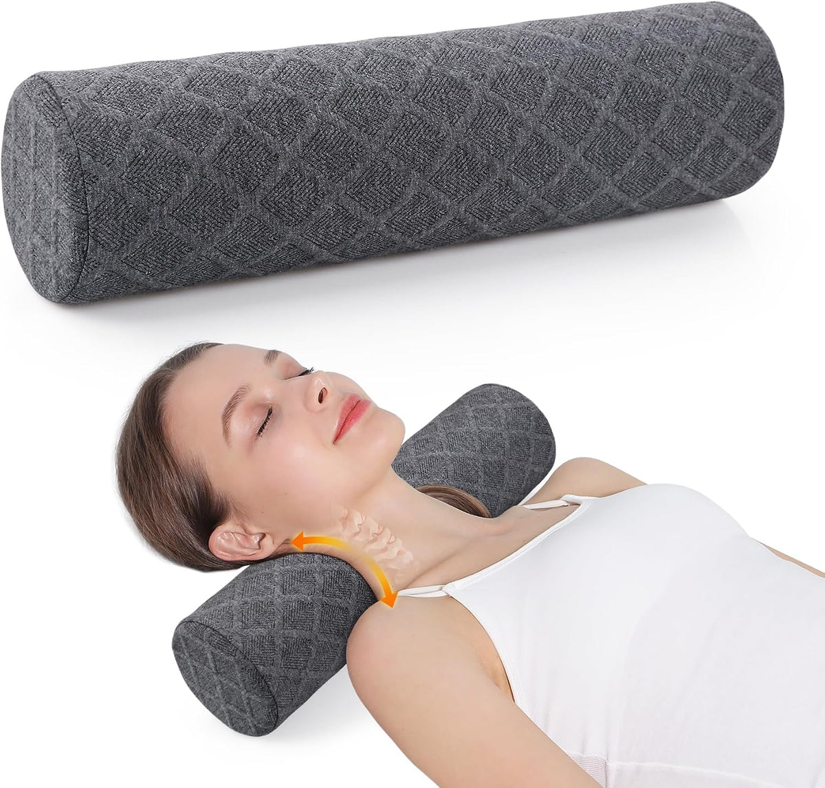 Cozyhealth 3.1" H Small Cervical Roll Pillow, Medium Soft Memory Foam Neck Round Pillow Cylinder Bolster Pillow for Sleeping, Round Neck Support for Bed, Legs, Back and Yoga (Grey, Small - 3.1" H)