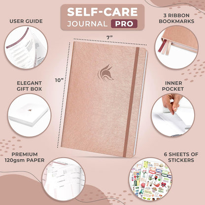 Clever Fox Self-Care Journal PRO for Women, Mental Health, Seashell | Guided daily life reflection, wellness, gratitude, and mood prompts, habit tracker, 7x10 in, eco leather hardcover
