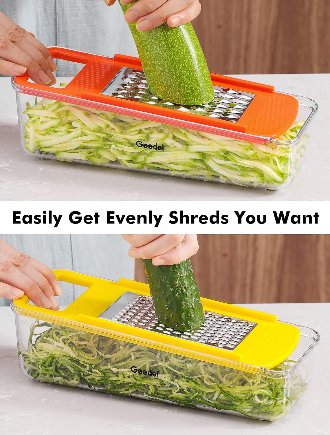 Geedel Professional Mandoline Slicer for Kitchen, Multi Purpose Vegetable Slicer Cutter, Vegetable Cutter Onion Cutter for Veggie Fruit Cheese | Slice, Shred & Julienne, Sharp Stainless Steel Blades, Dishwasher Safe, No BPA, Safety Hand Guard, For