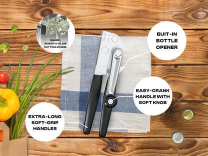 Heavy Duty Can Opener with Magnet – Commercial Can Opener Manual for Seniors & Arthritis - Hand Held, Folding Knob, Smooth Edge, Works on #10 Cans, for Restaurants