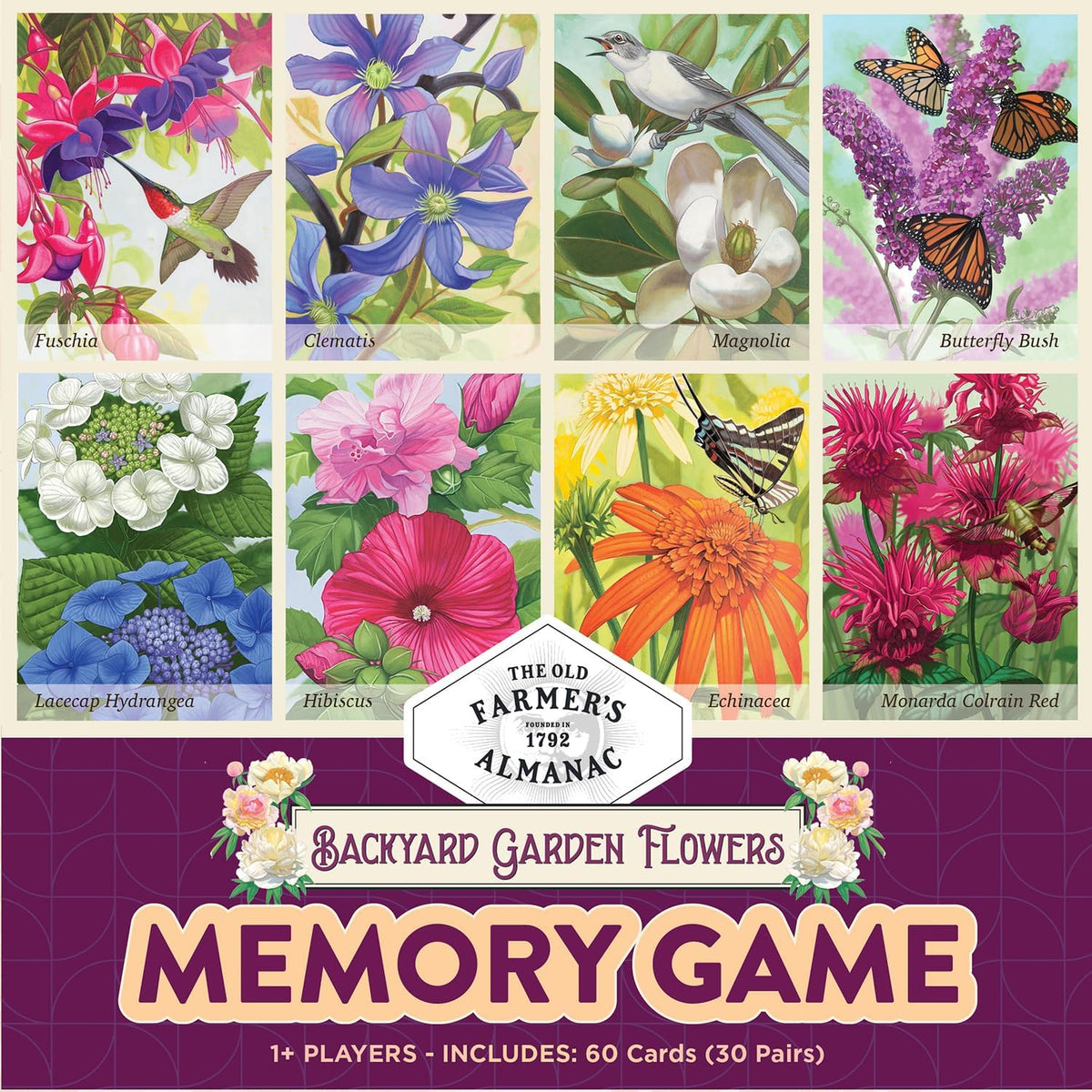 Masterpieces Farmer's Almanac Backyard Garden Flowers Memory Matching Game for Adults - 68 Cards Featuring Beautiful Flower Art, Educational & Engaging, Ages 14+