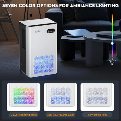 ToLife Dehumidifier for Home, 1000 sq.ft Dehumidifiers for Bedroom Bathroom Basement with 95 OZ Water Tank, Auto Shut Off 7 Colors LED Light, White Black