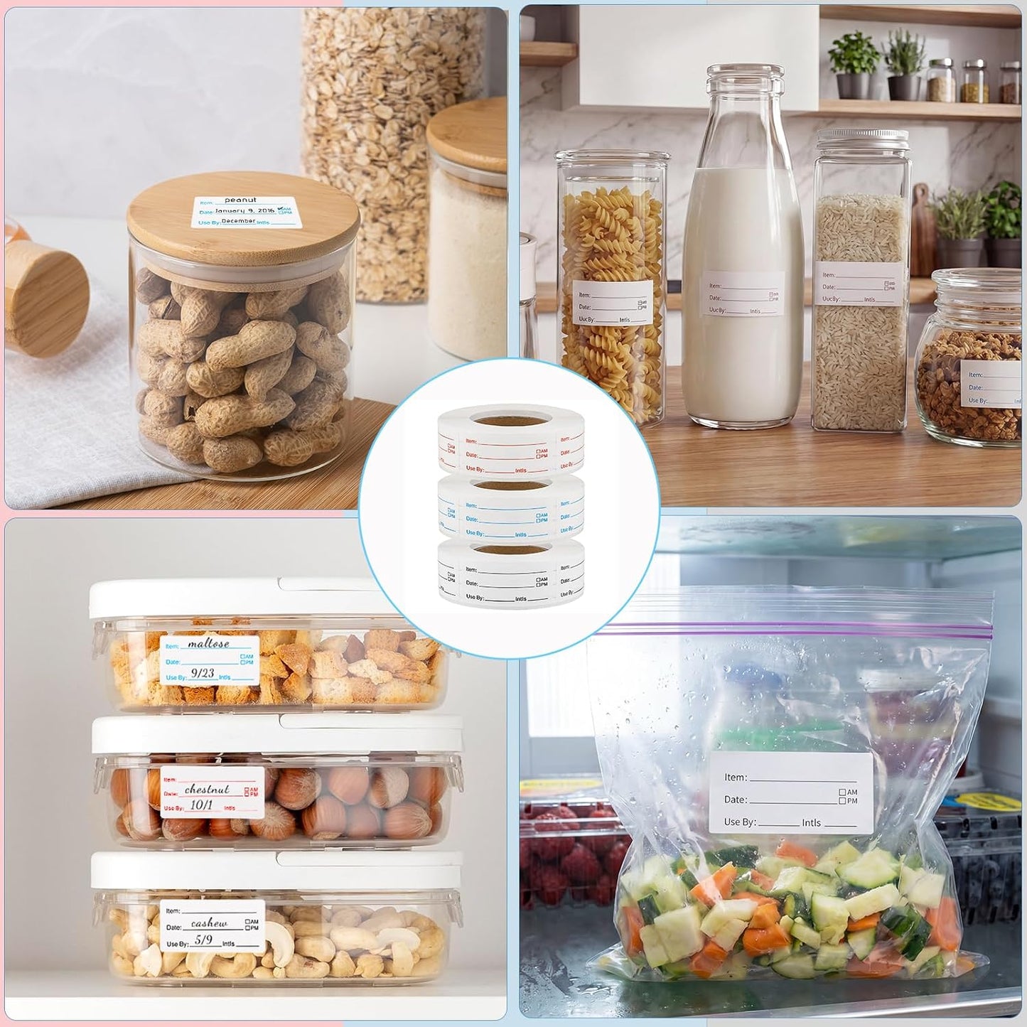 2 Rolls 1000 Pieces Removable Food Labels, 1 x 2 Inch | Date Stickers for Freezer, Refrigerator Food Containers - Easy to Write